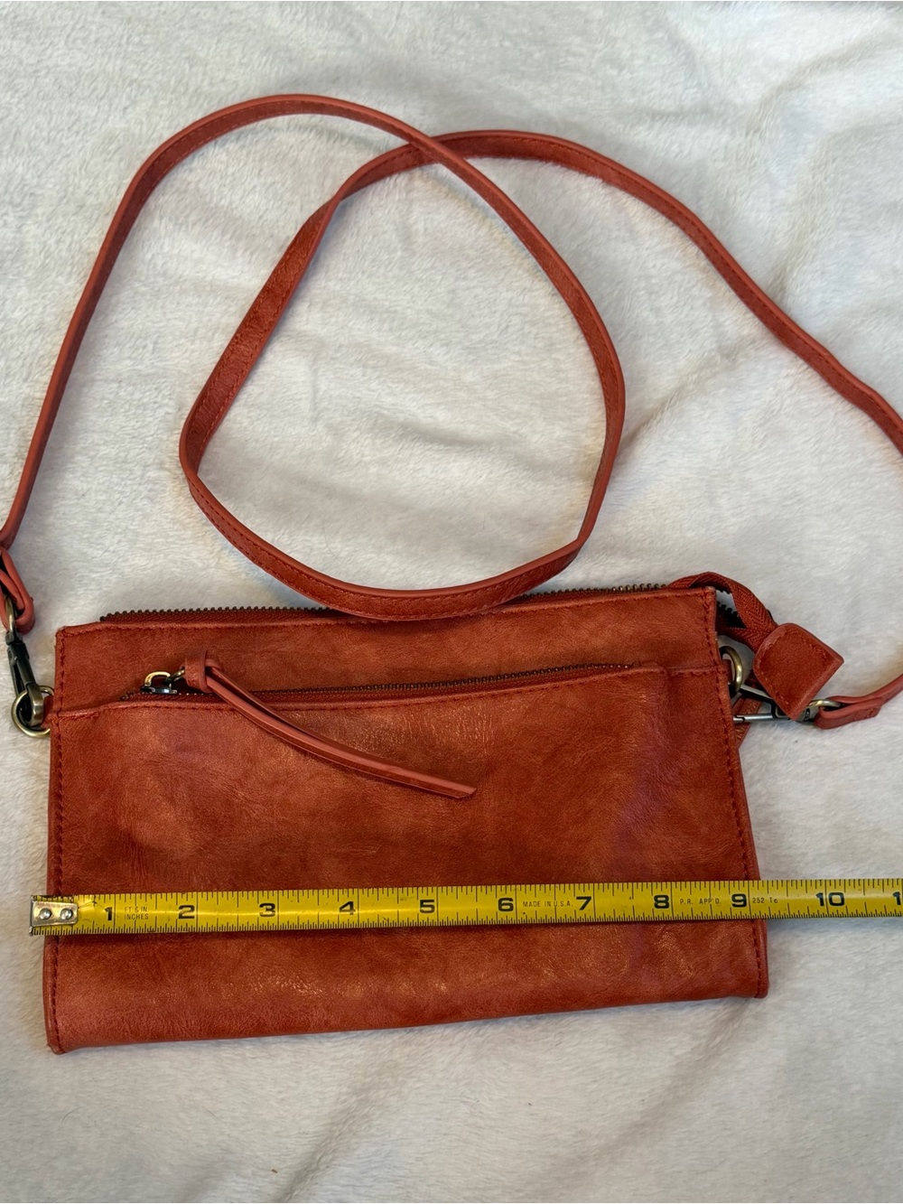Joy Susan Rust Orange Faux Leather Crossbody Clutch Bag